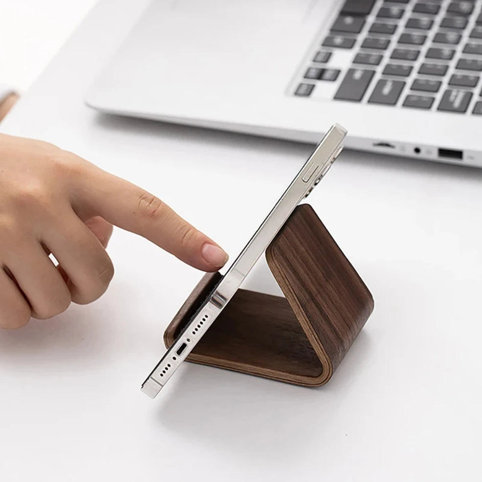 Deskspur Ridgeline Walnut Phone Cradle — Deskspur Modern Desks & Workspace Accessories