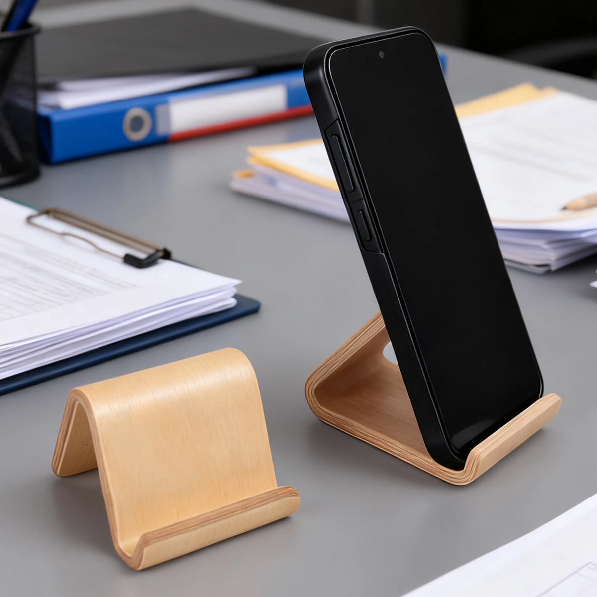 Deskspur Arc Bent-Wood Phone Stand — Deskspur Modern Desks & Workspace Accessories — view 3