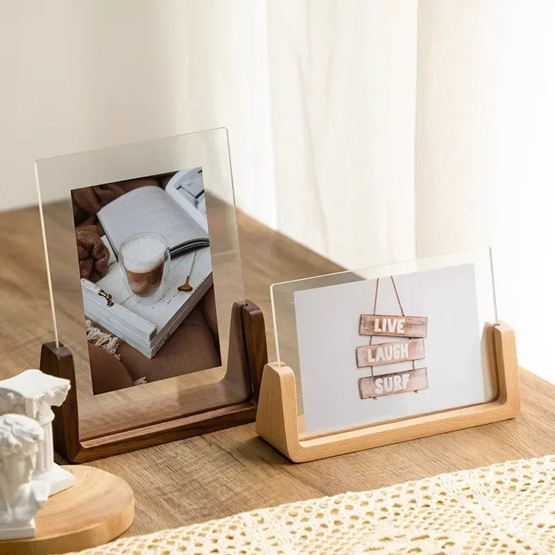 Deskspur Vista Walnut & Glass Photo Stand — Deskspur Modern Desks & Workspace Accessories