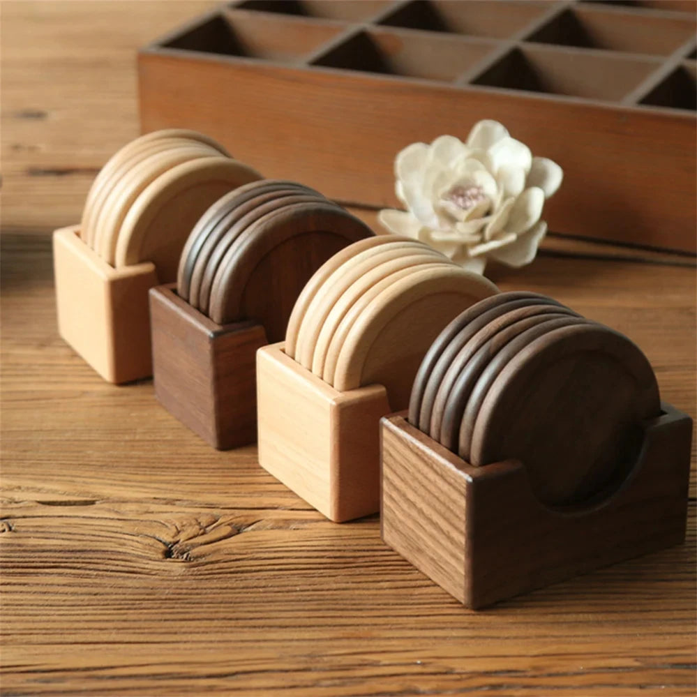 Deskspur Ringed Walnut Coaster Set with Holder — Deskspur Modern Desks & Workspace Accessories — view 5