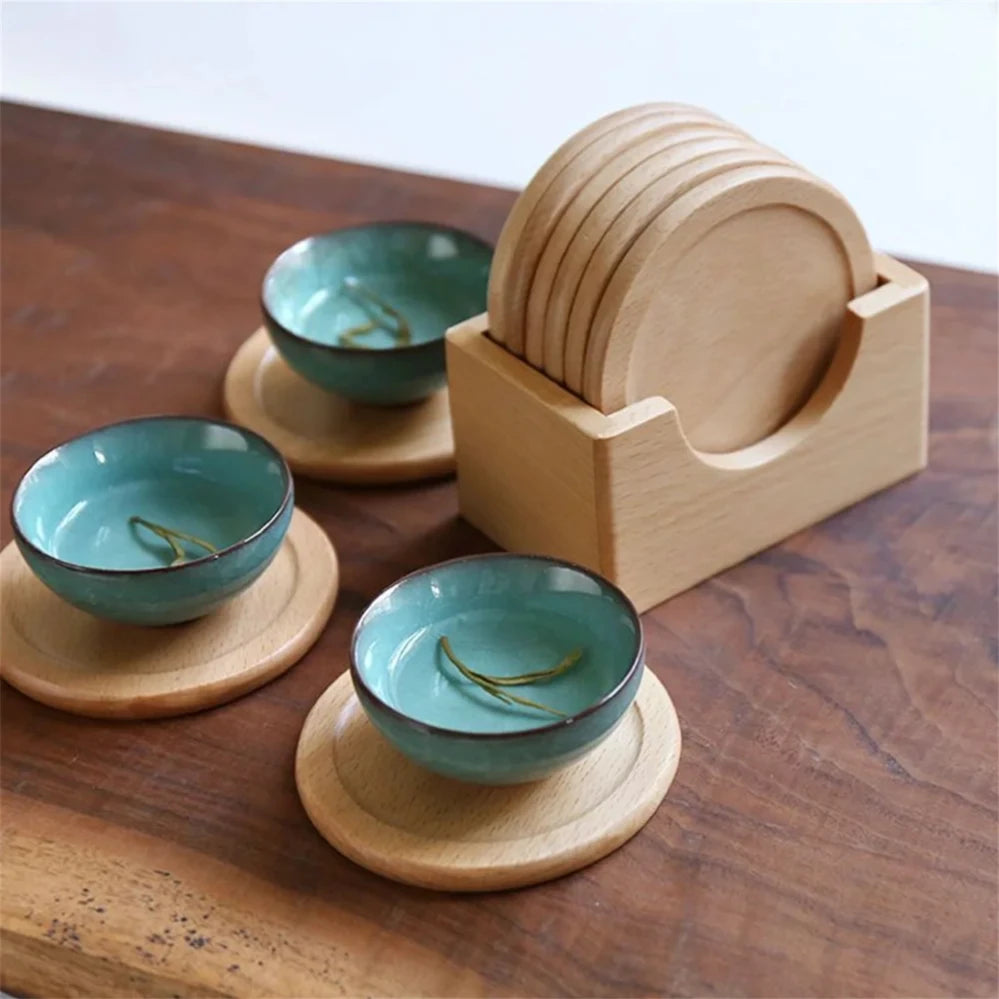 Deskspur Ringed Walnut Coaster Set with Holder — Deskspur Modern Desks & Workspace Accessories — view 3